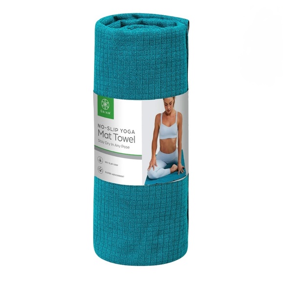 Evolve Yoga Mat Towel in Teal full size 24” X 68” Non Slip color Teal New - Picture 1 of 5